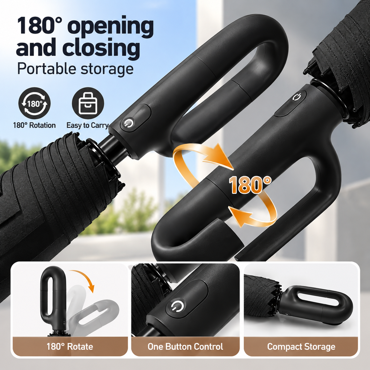 Automatic Folding Umbrella with Rotating Clasp Handle