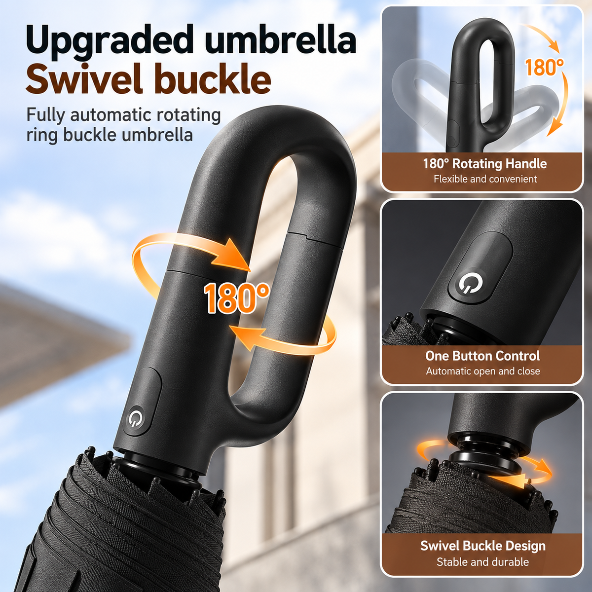 Automatic Folding Umbrella with Rotating Clasp Handle