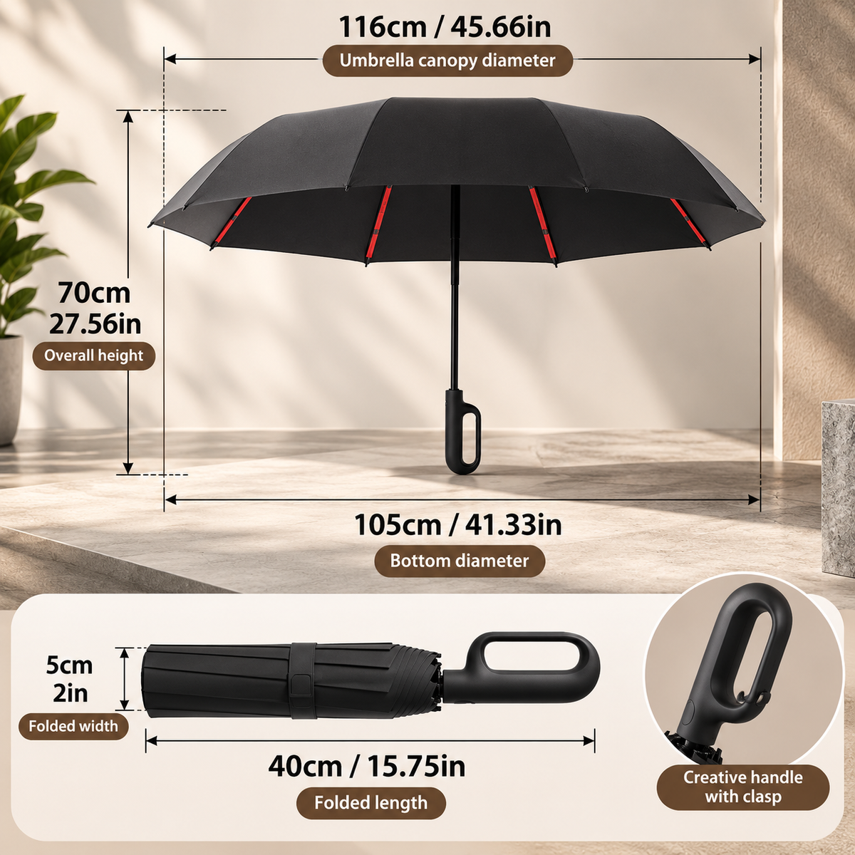 Automatic Folding Umbrella with Rotating Clasp Handle
