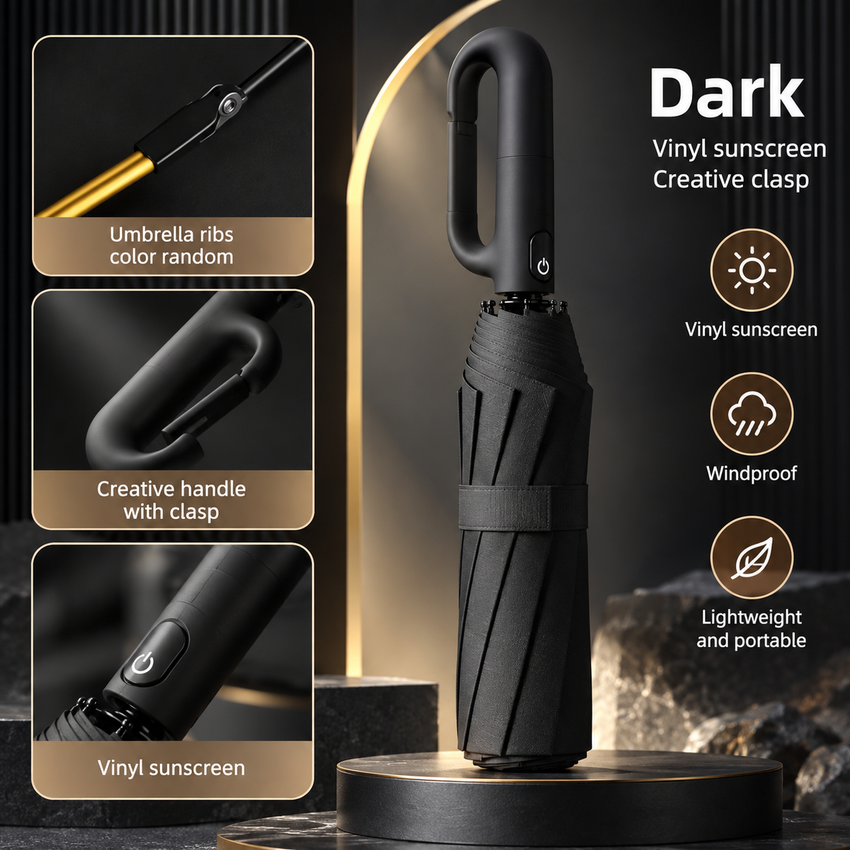 Automatic Folding Umbrella with Rotating Clasp Handle