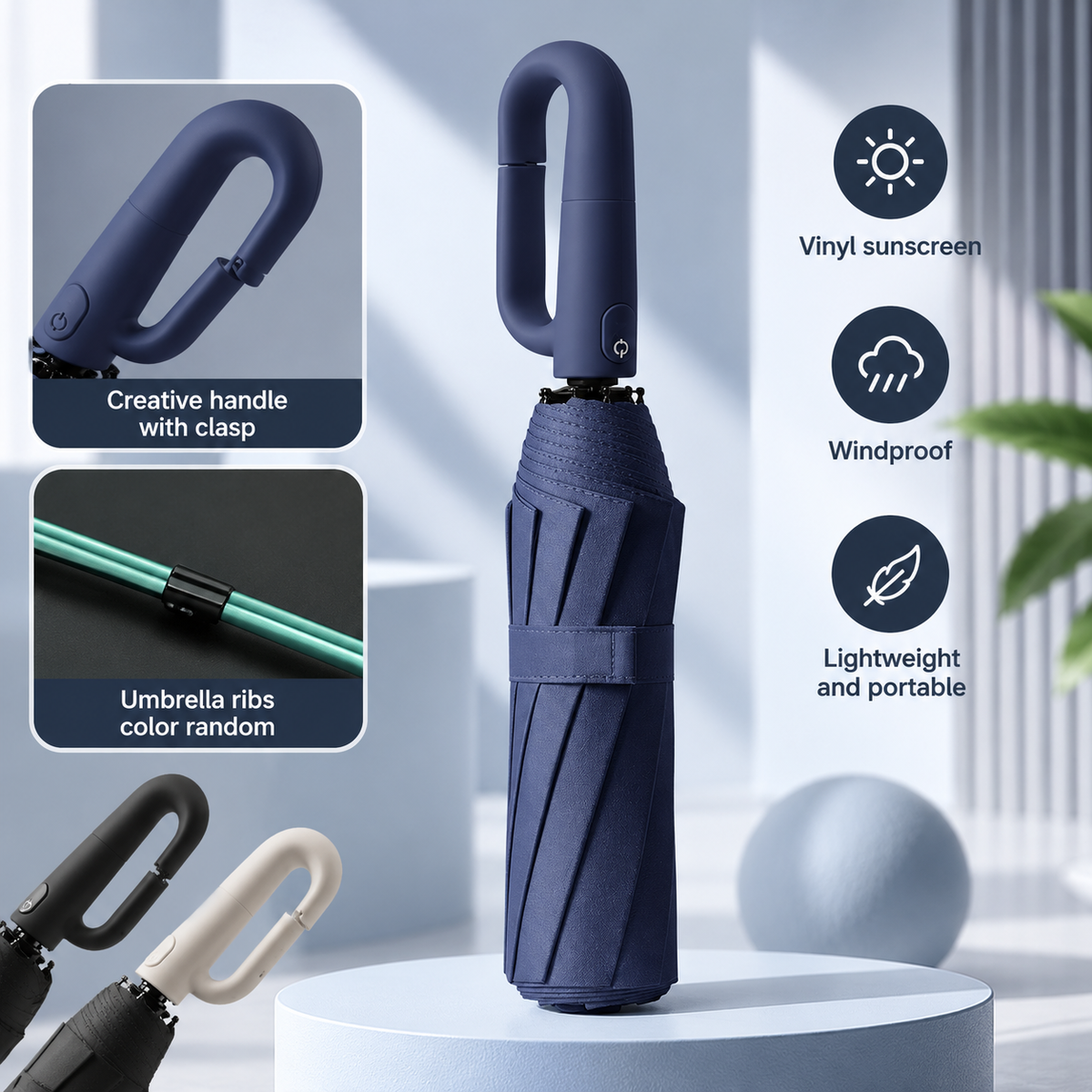 Automatic Folding Umbrella with Rotating Clasp Handle