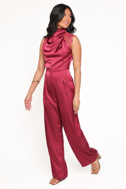 Brinley One Shoulder Jumpsuit - Berry